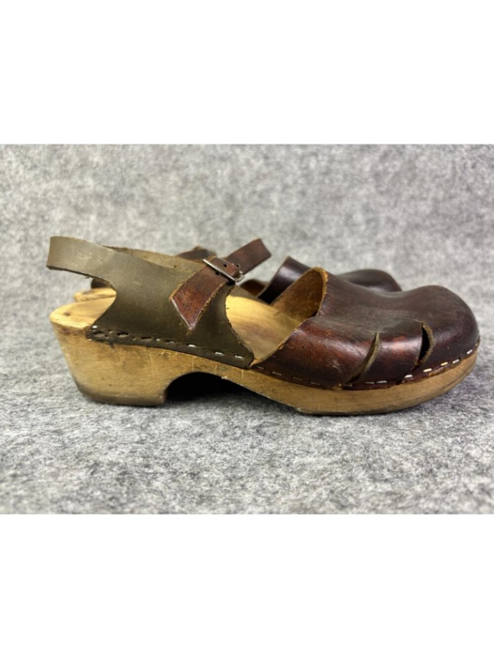 Sandals Womens Size 5.5 EU 36 Brown Leather Wooden Clog Slingback Made Sweden - Picture 5 of 11